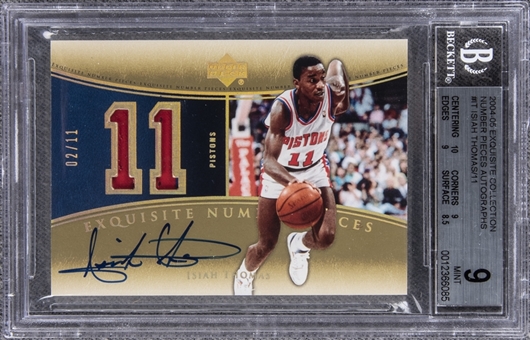 2004-05 UD "Exquisite Collection" Number Pieces Autographs #IT Isiah Thomas Signed Game Used Patch Card (#02/11) – BGS MINT 9/BGS 10